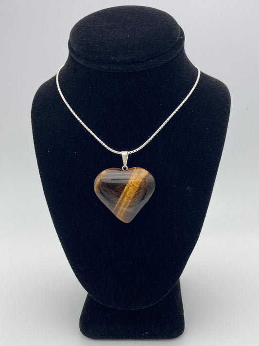 Tigers Eye Heart Pendant with Sterling Silver Chain