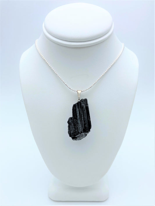 Black Tourmaline and Sterling Silver Necklace