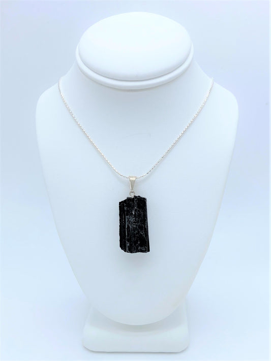 Black Tourmaline and Sterling Silver Necklace