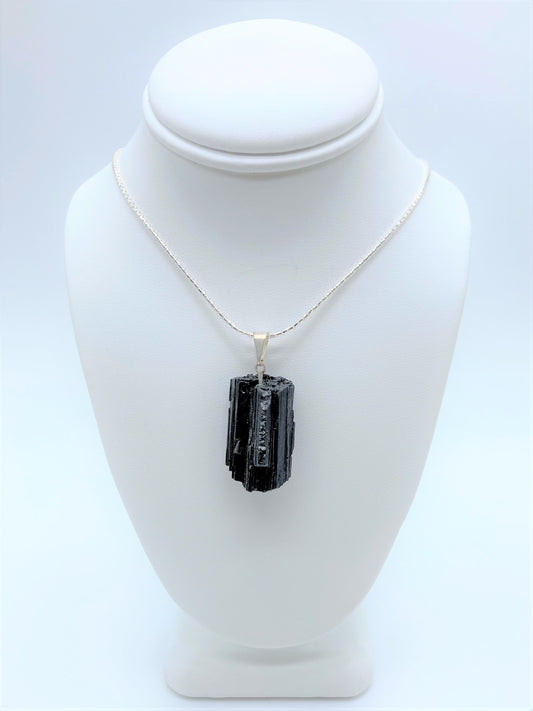 Black Tourmaline and Sterling Silver Necklace