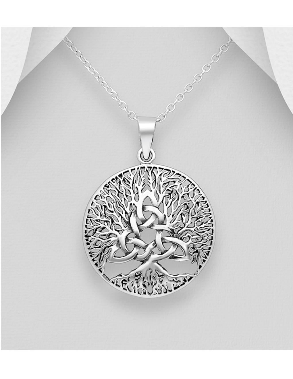 Sterling Silver Oxidized Celtic Tree of Life Pendant Necklace