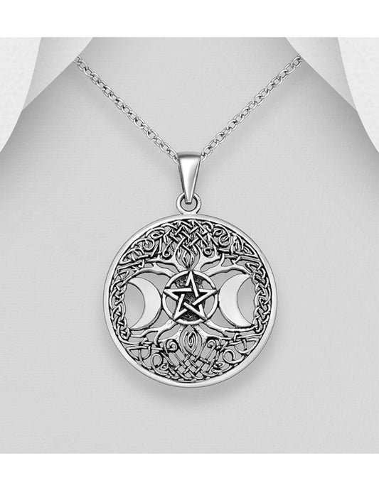 Triple Goddess And Celtic Tree Of Life Necklace - Sterling Silver